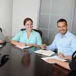 Our team gathers for a meeting in the Hartford office.